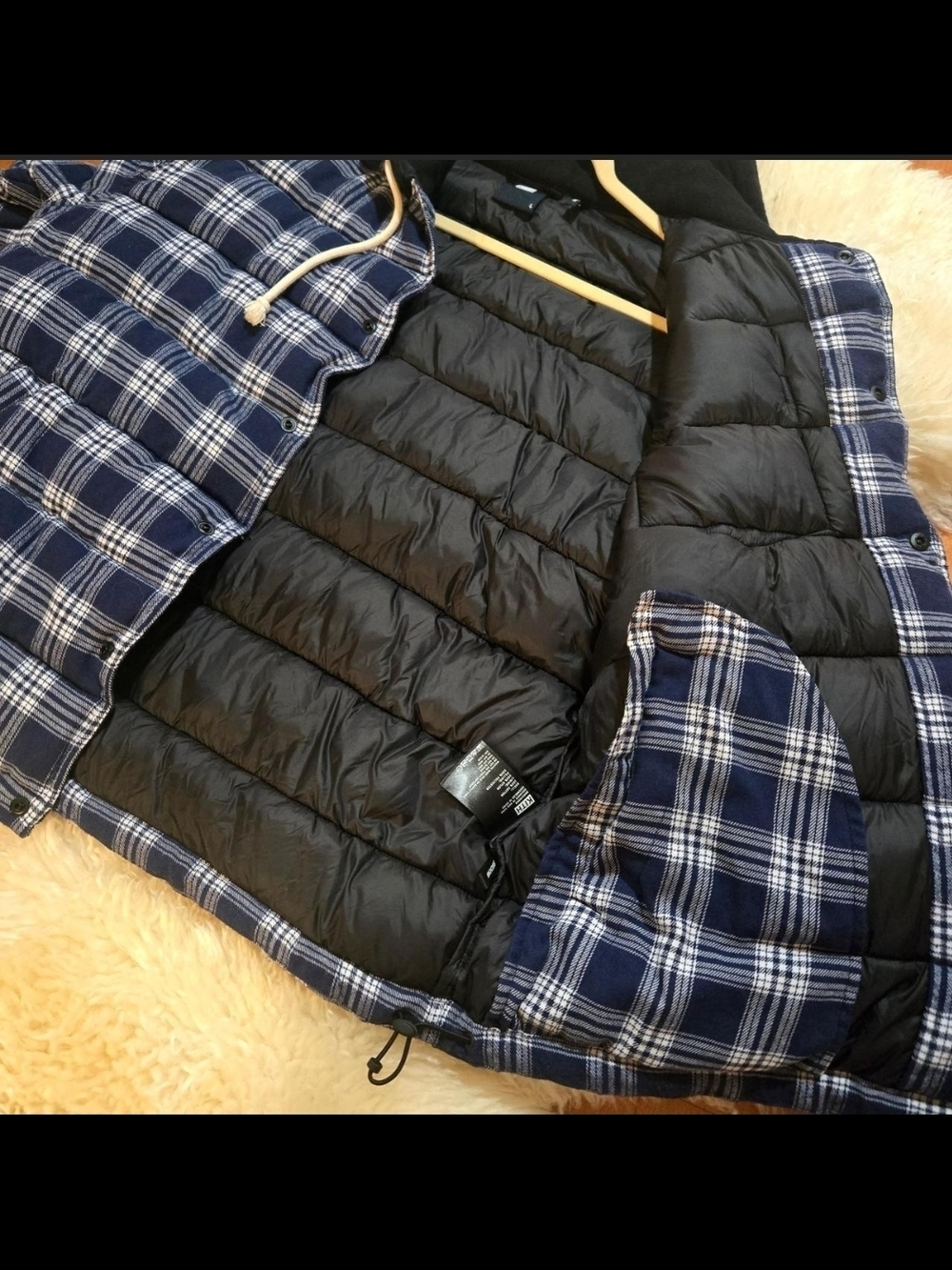 Kith quilted Plaid Puffer Jacket w/ Hood Layered Style Button Front Size L - Picture 8 of 8